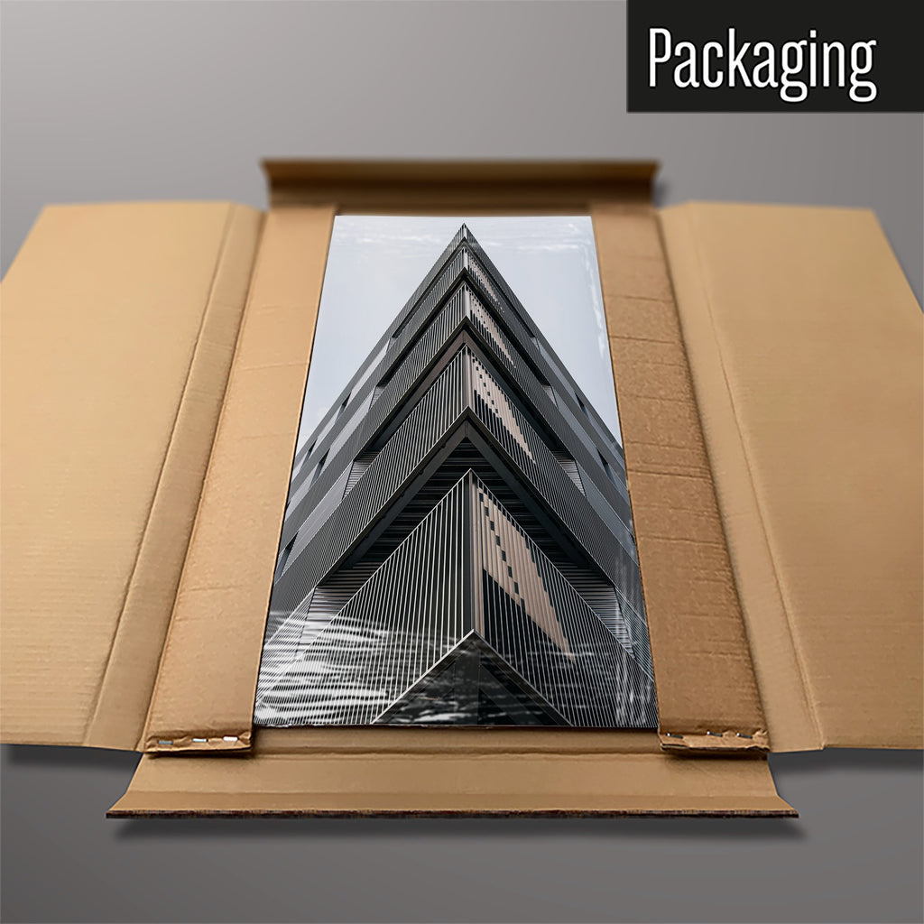 The London Skyscraper magnetic notice board packed flat in its cardboard box