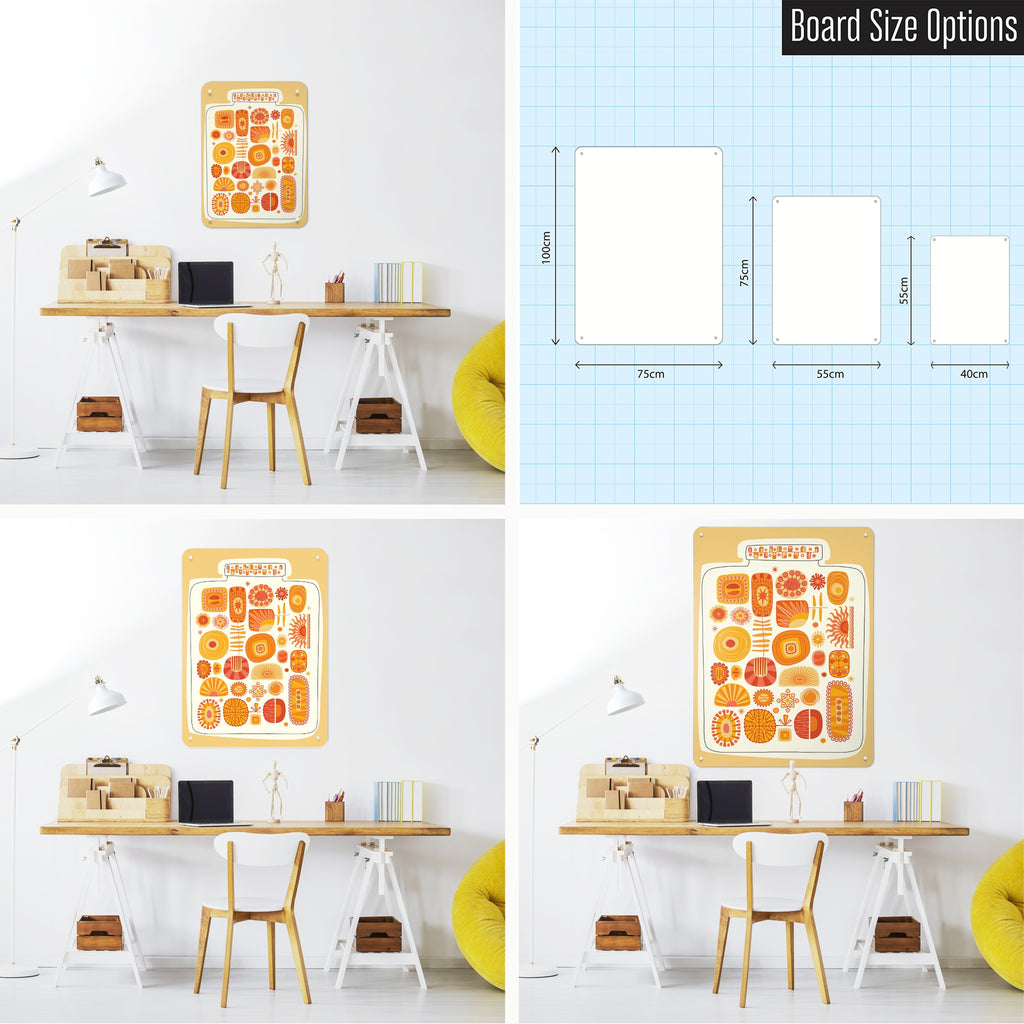 Lucky Jar magnetic notice board in Lucky Jar - Suns shown in small, medium and large, with the measurements of each