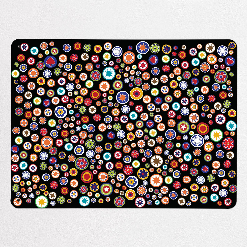 Millefiori magnetic notice board in Millefiori on Black, large size, 100 × 75 cm