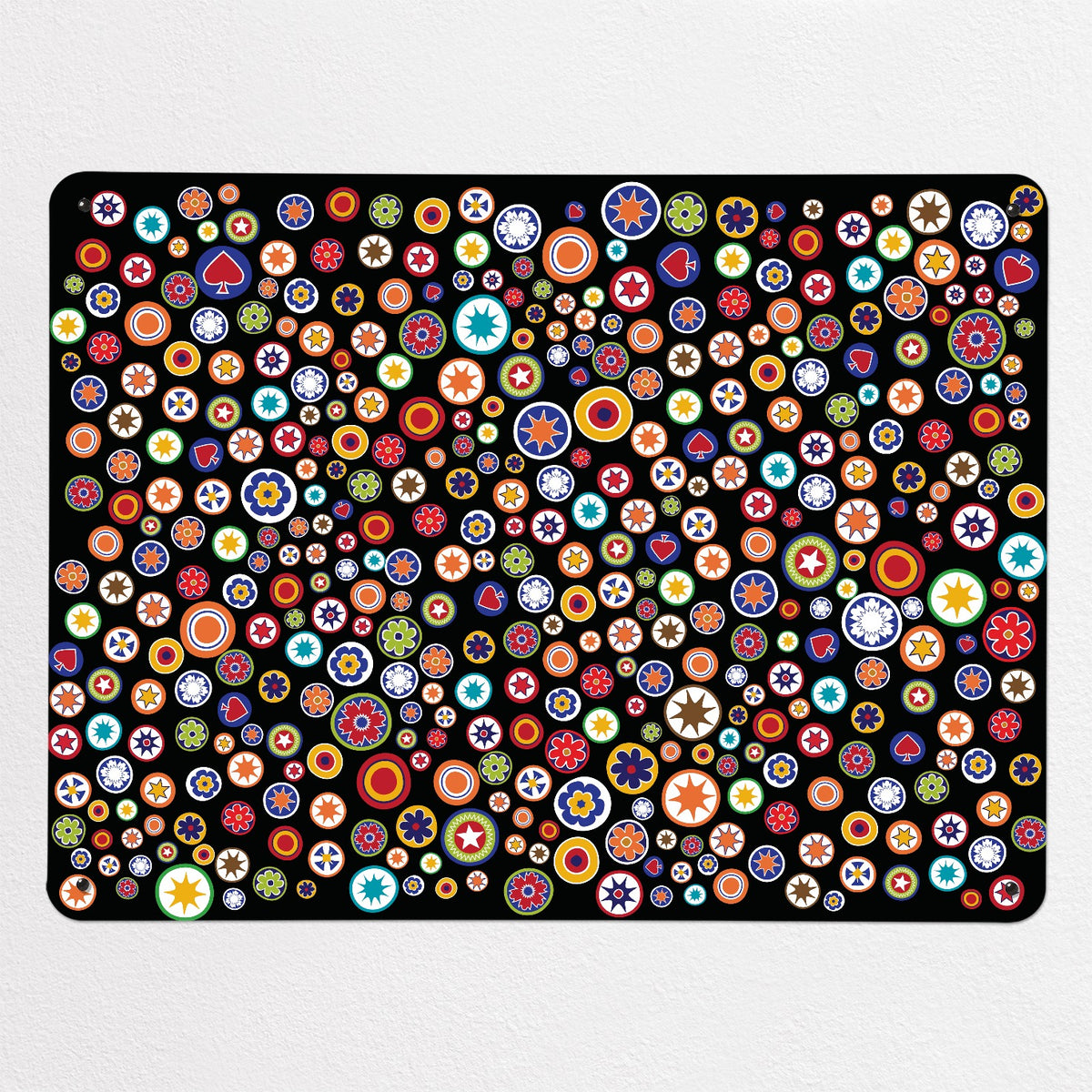 Millefiori magnetic notice board in Millefiori on Black, large size, 100 × 75 cm