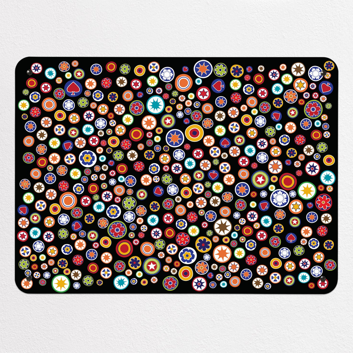 Millefiori magnetic notice board in Millefiori on Black, medium size, 75 × 55 cm