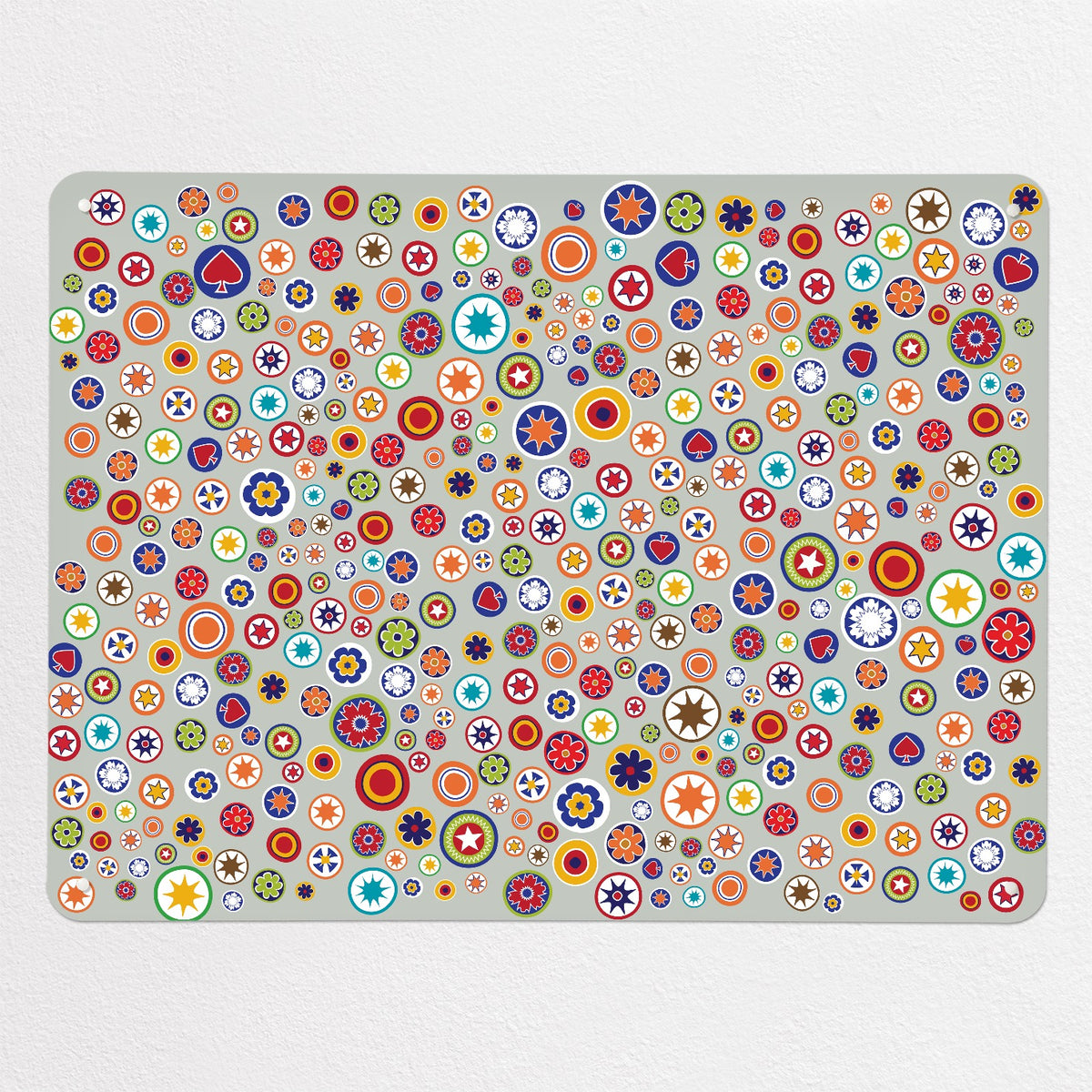 Millefiori magnetic notice board in Millefiori on Grey, large size, 100 × 75 cm
