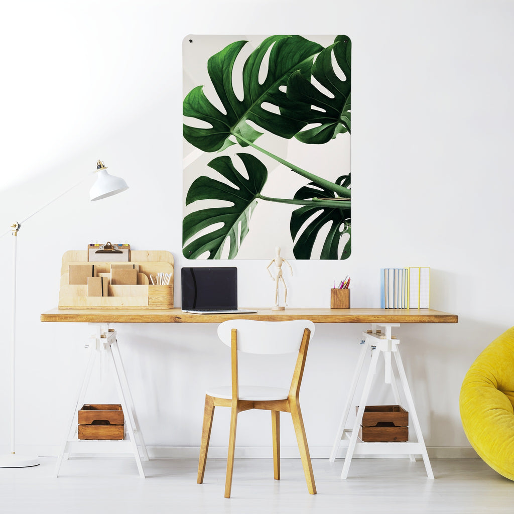 Monstera Plant magnetic notice board above a desk in a home office