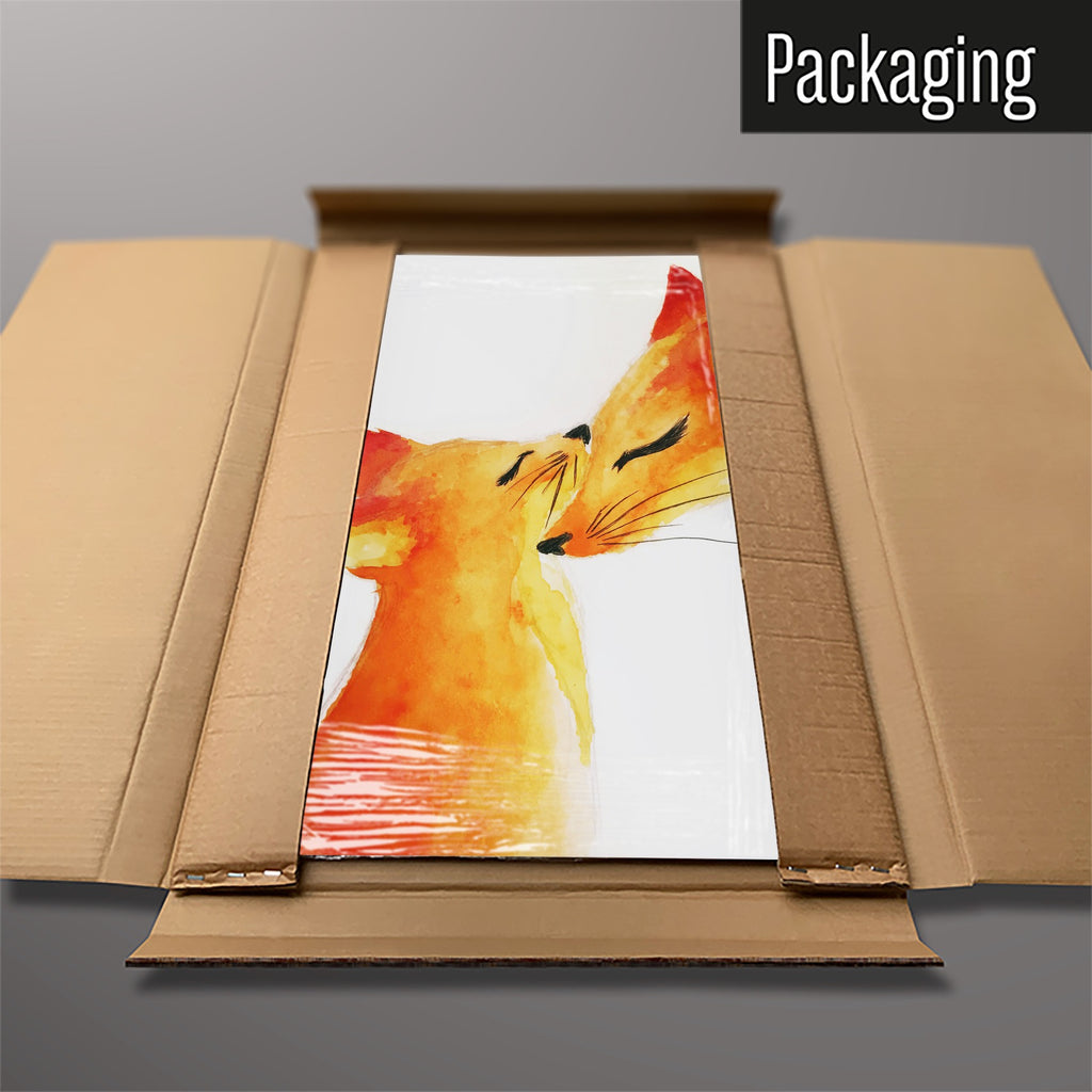 The Mother Fox And Cub Watercolour magnetic notice board packed flat in its cardboard box