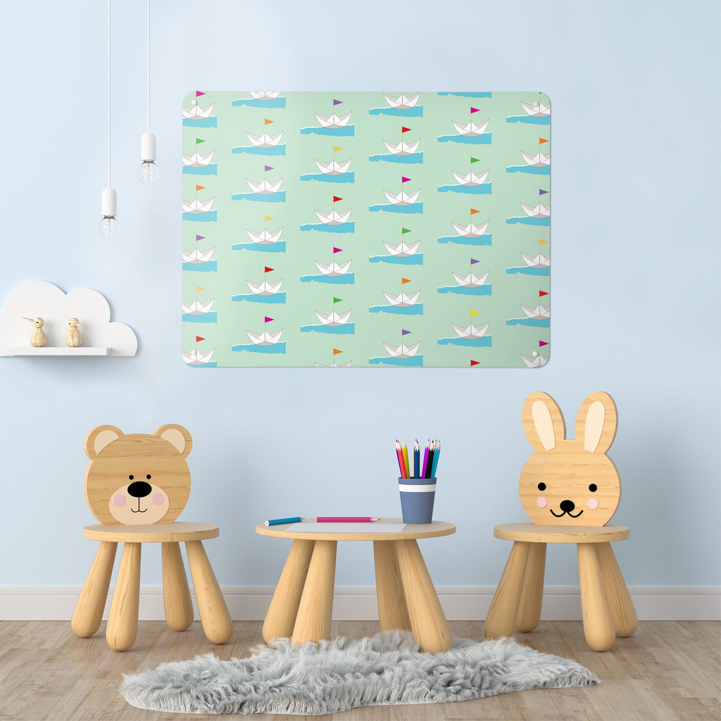 Paper Boats magnetic notice board in Paper Boats on the wall of a children's room