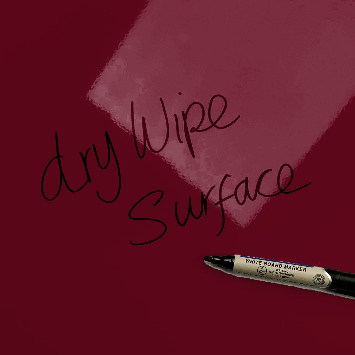 The words dry wipe surface written in marker pen on the Pink Rose Pink Rose magnetic notice board