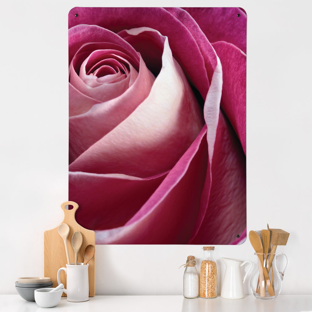 Pink Rose magnetic notice board in Pink Rose on a kitchen wall