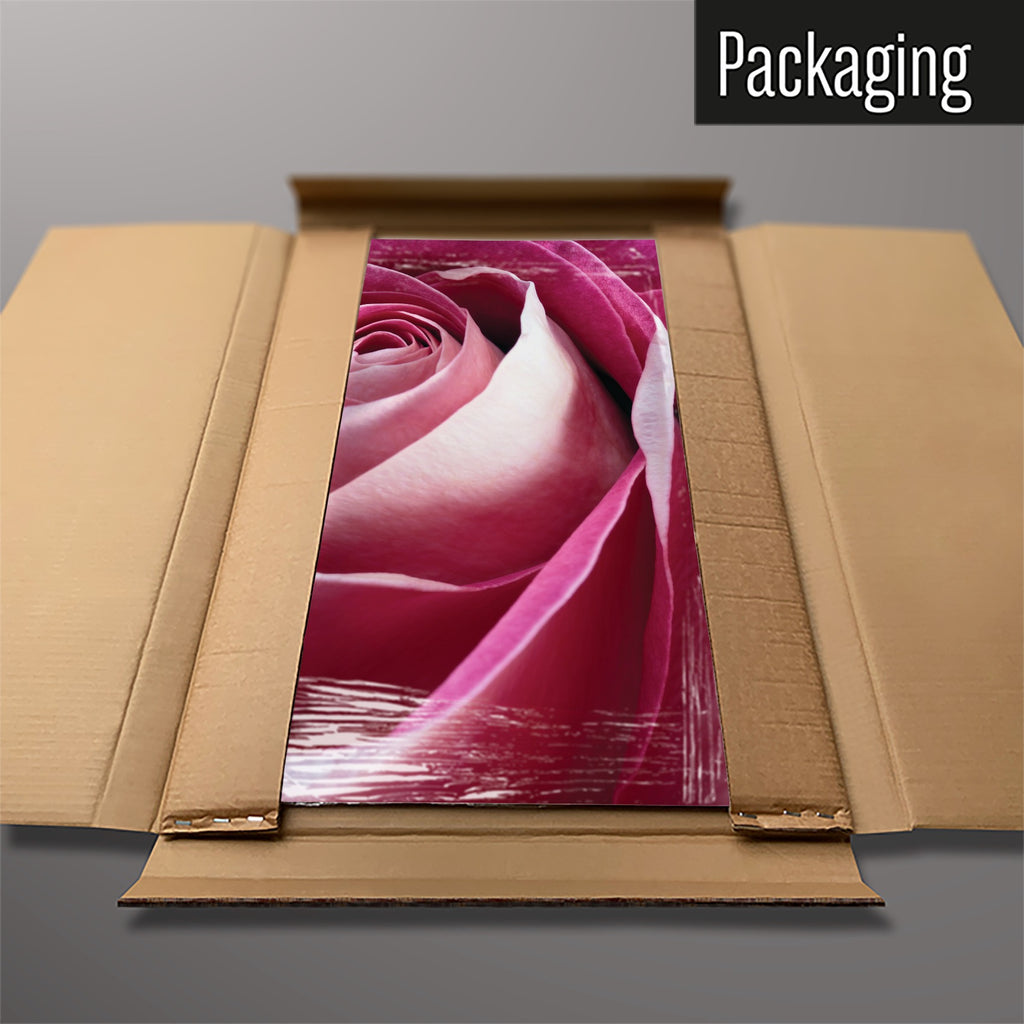 The Pink Rose magnetic notice board in Pink Rose packed flat in its cardboard box
