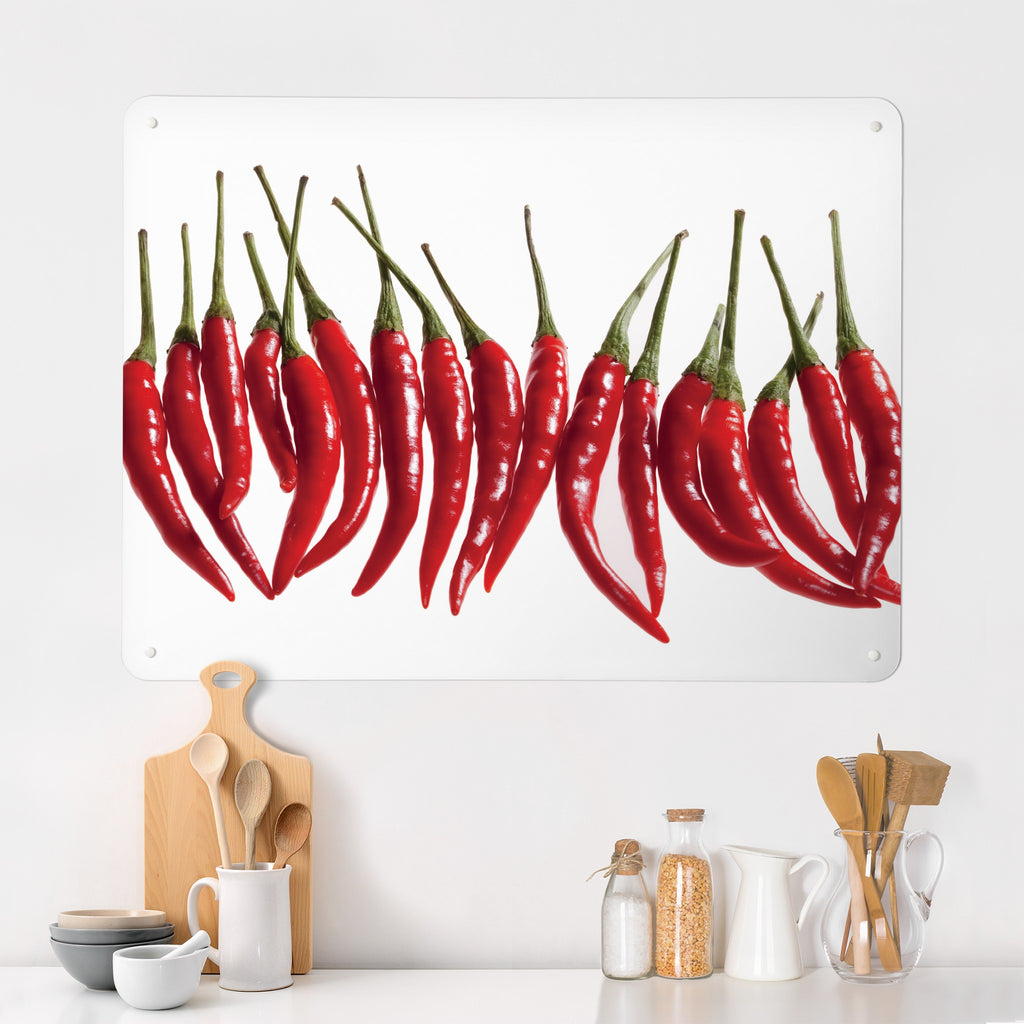 Red Chillies magnetic notice board in Red Chillies on a kitchen wall
