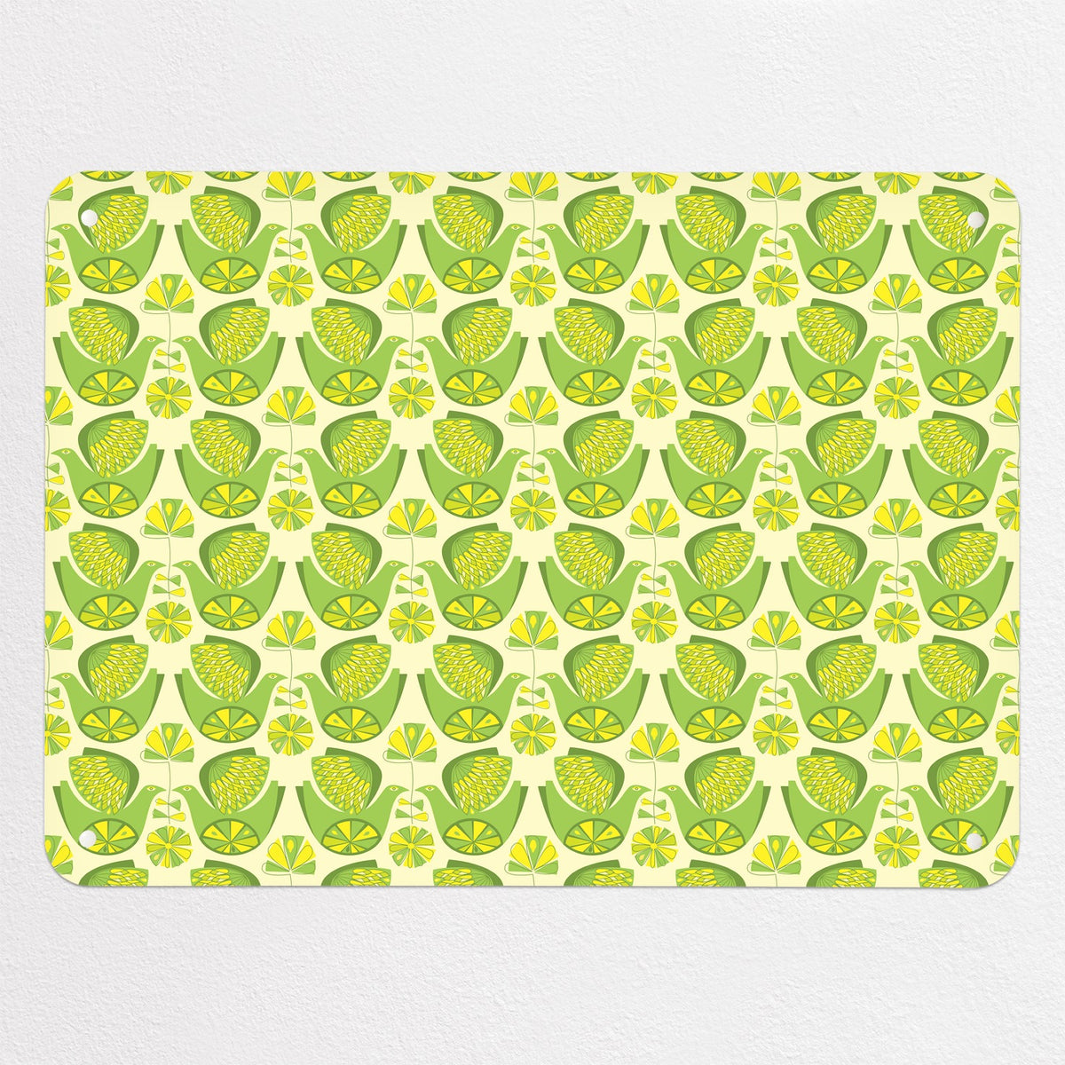 Retro Bird Pattern magnetic notice board in Citrus Bird Lemon & Lime, medium size, 75 × 55 cm