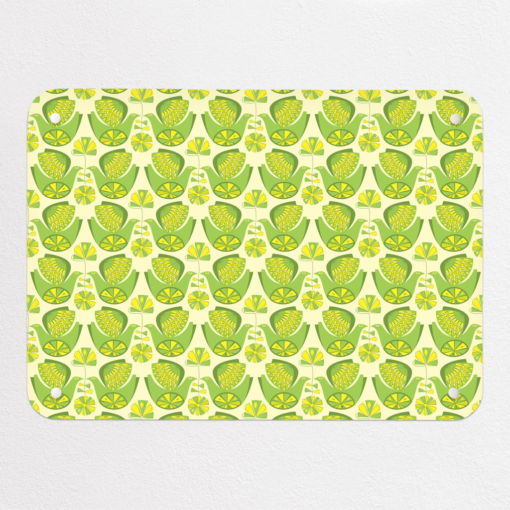 Retro Bird Pattern magnetic notice board in Citrus Bird Lemon & Lime, small size, 55 × 40 cm