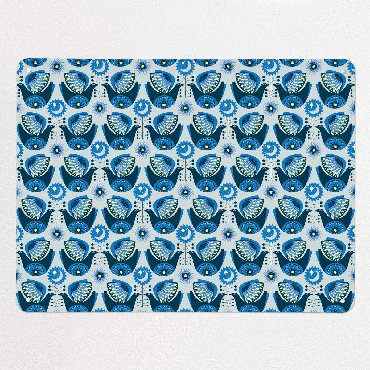 Retro Bird Pattern magnetic notice board in Night Bird, large size, 100 × 75 cm