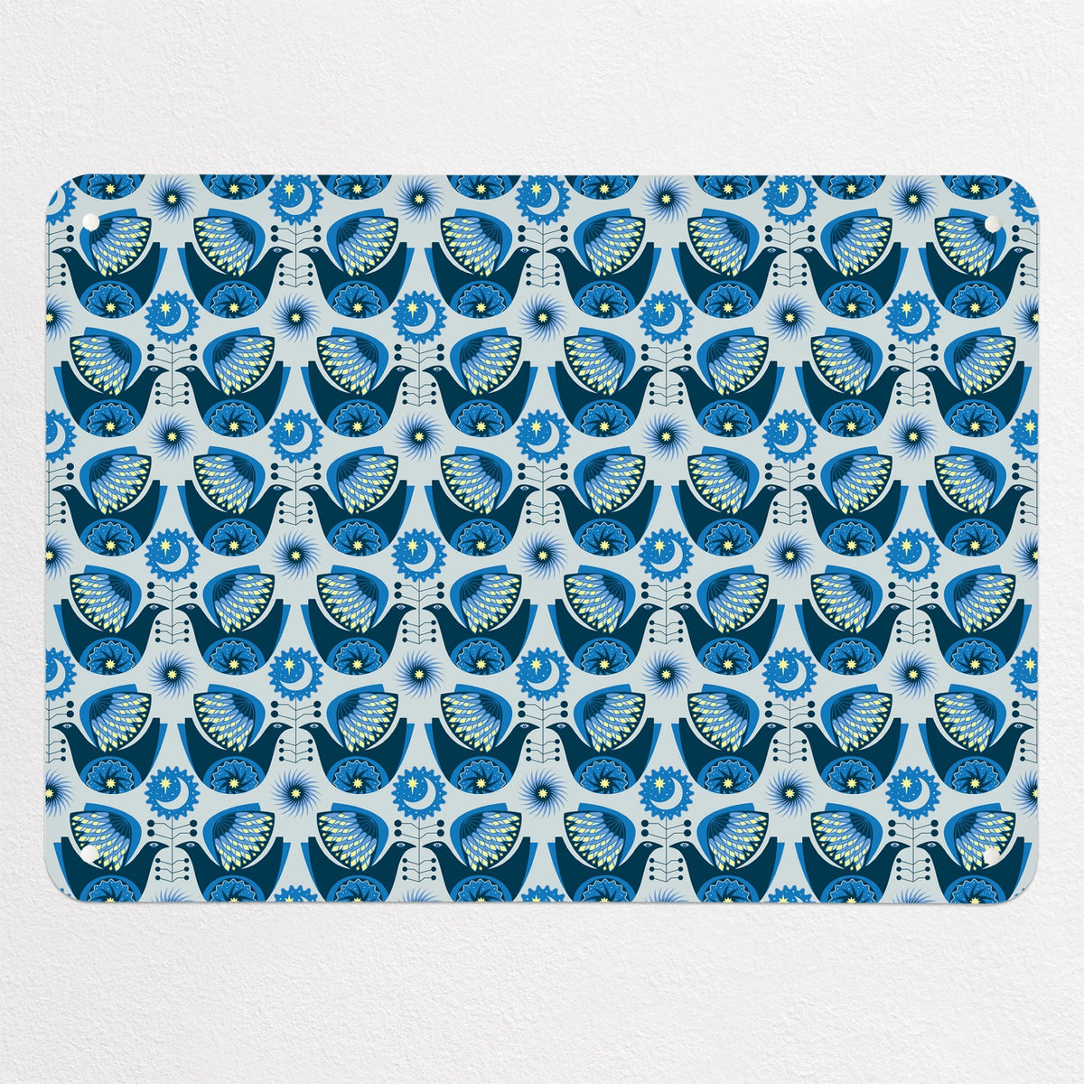 Retro Bird Pattern magnetic notice board in Night Bird, medium size, 75 × 55 cm