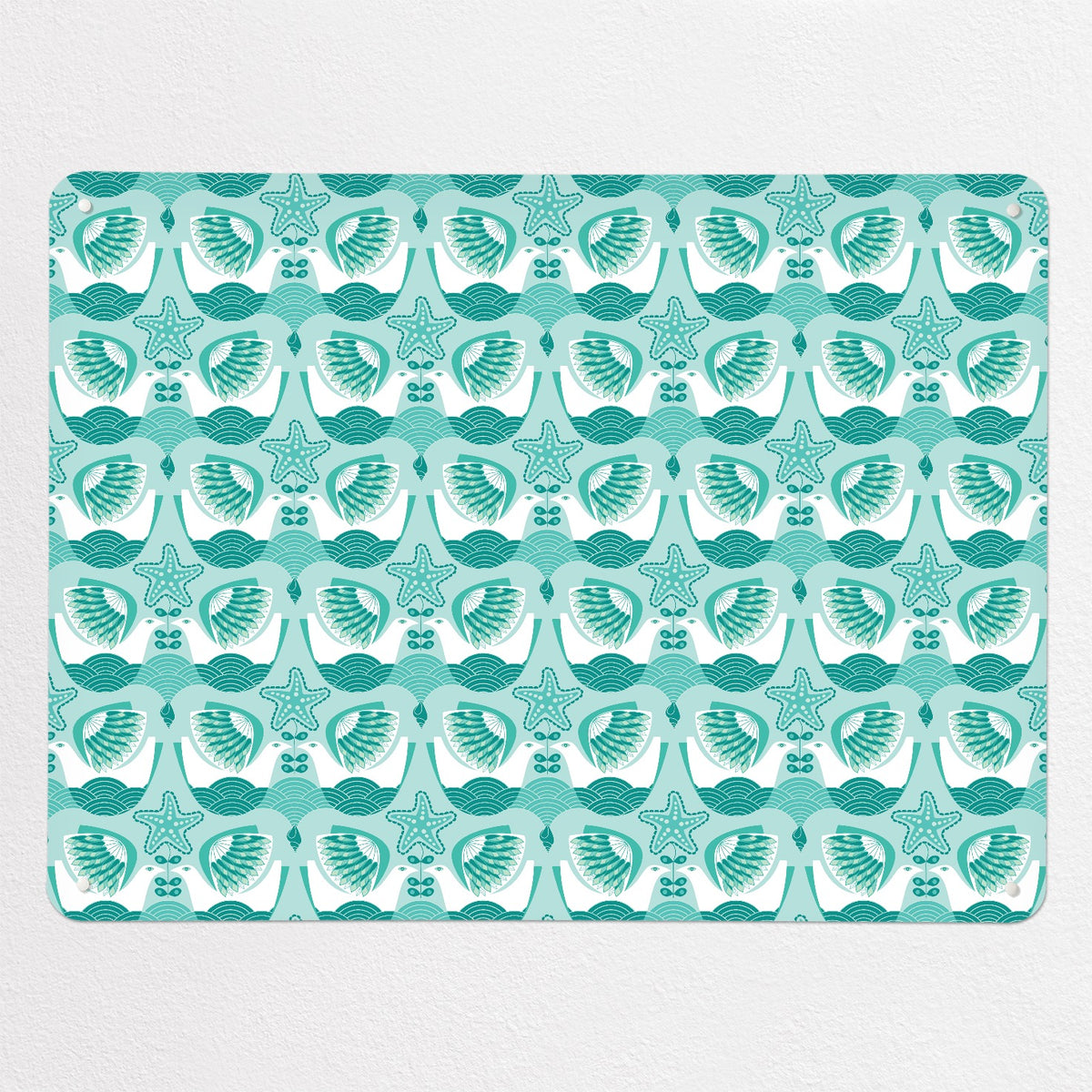 Retro Bird Pattern magnetic notice board in Seabird, large size, 100 × 75 cm