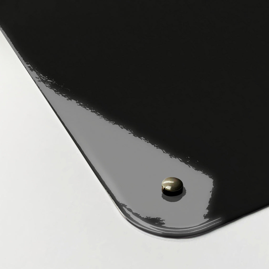 Close-up of the corner of the Rock Climbing magnetic notice board, showing the gloss finish and a screw cap