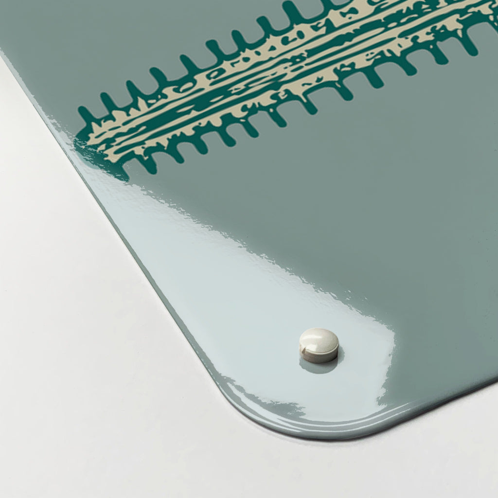 Close-up of the corner of the Sea Life Illustrations magnetic notice board in Fish Illustration, showing the gloss finish and a screw cap