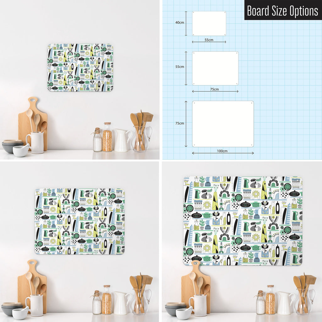 Shelf Life magnetic notice board in Shelf Life - Cool Tones shown in small, medium and large, with the measurements of each