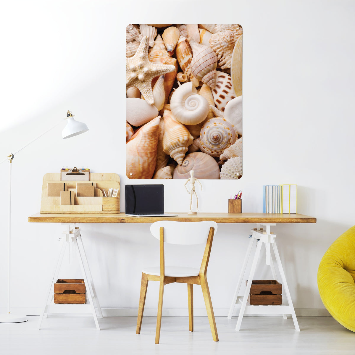 Shells magnetic notice board in Shells above a desk in a home office