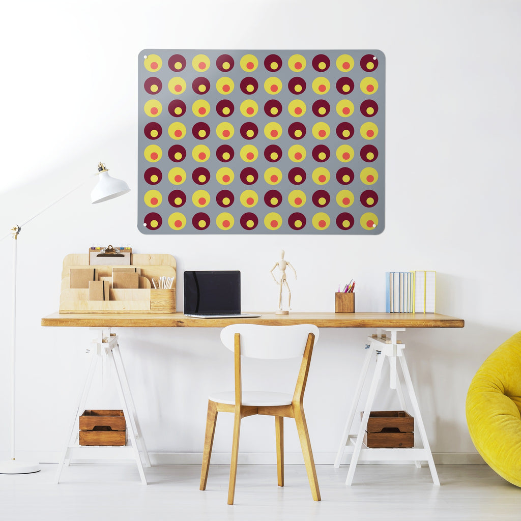 Spots magnetic notice board in Spots on Grey above a desk in a home office