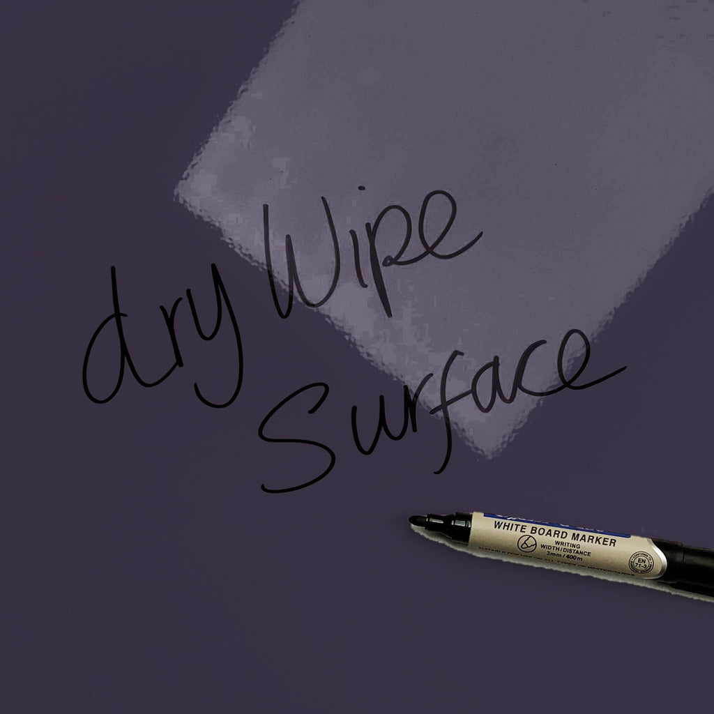 The words dry wipe surface written in marker pen on the purple Stars magnetic notice board