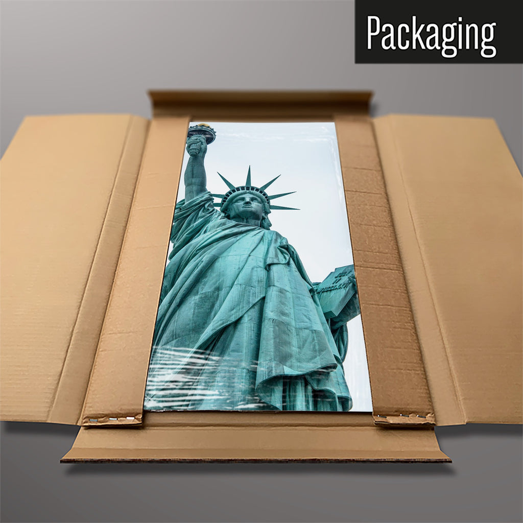 The Statue Of Liberty magnetic notice board packed flat in its cardboard box
