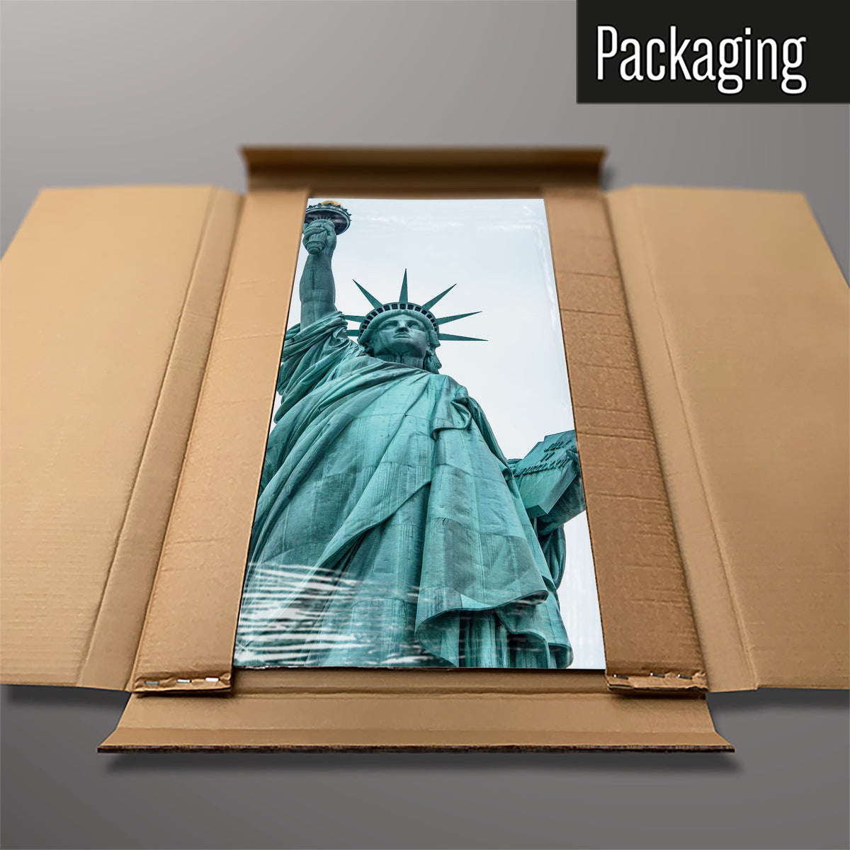 The Statue Of Liberty magnetic notice board packed flat in its cardboard box