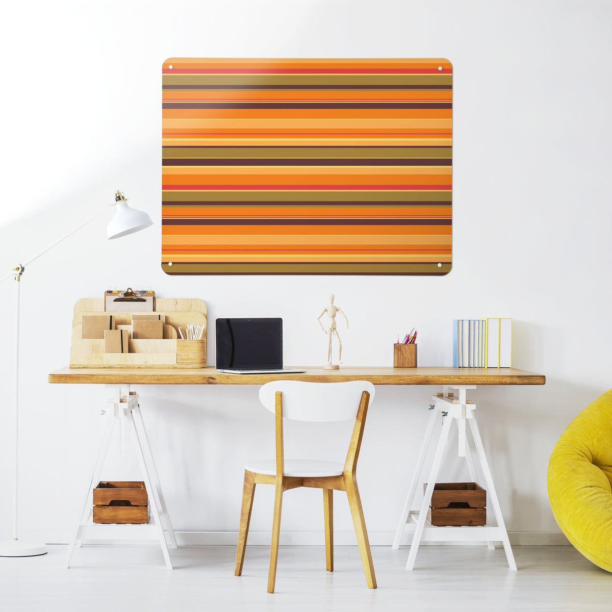Stripes magnetic notice board in Stripes - Pumpkin above a desk in a home office