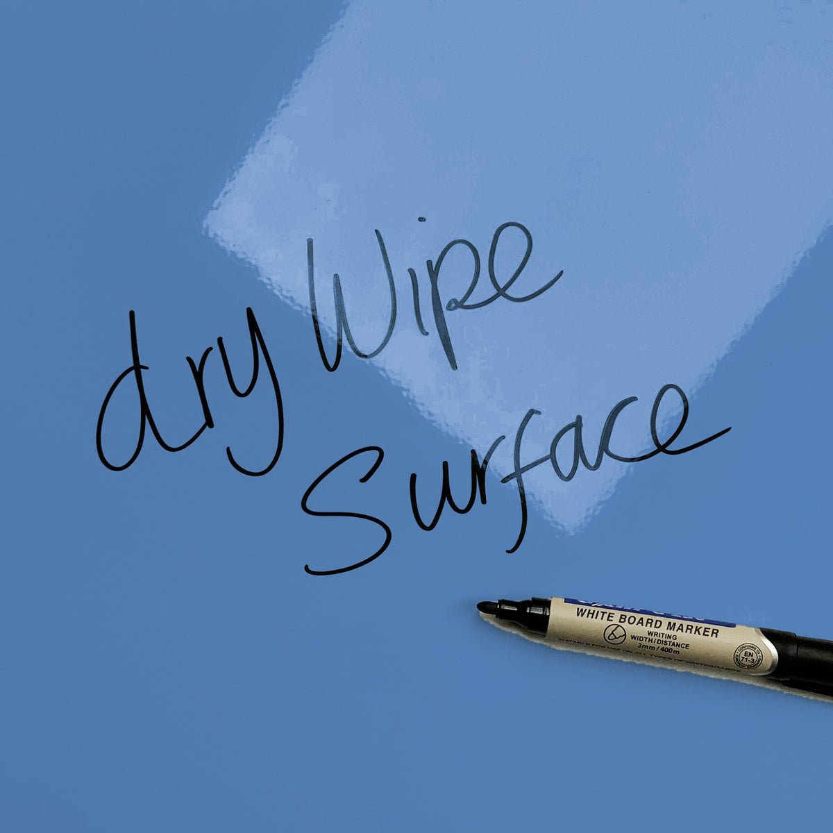 The words dry wipe surface written in marker pen on the Sunflower Sunflower magnetic notice board