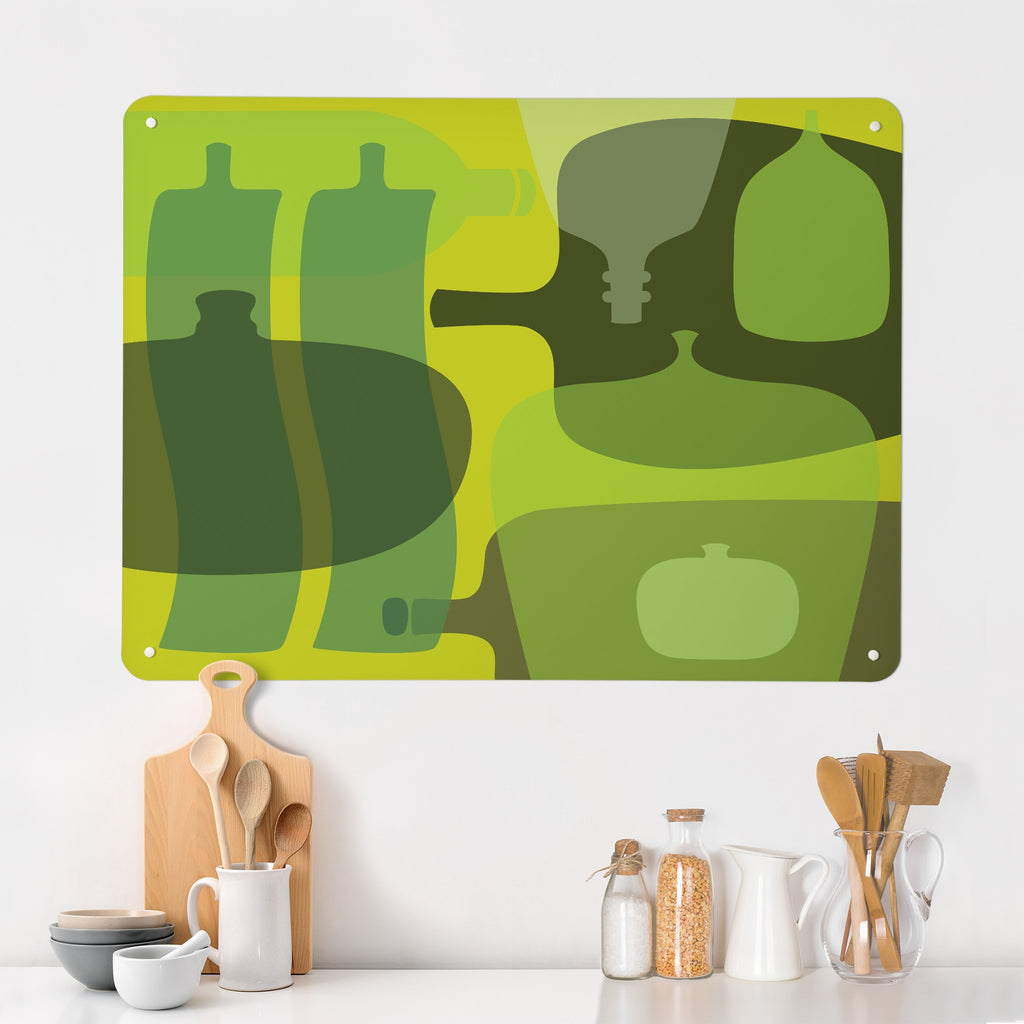 Ten Bottles magnetic notice board in Green on a kitchen wall