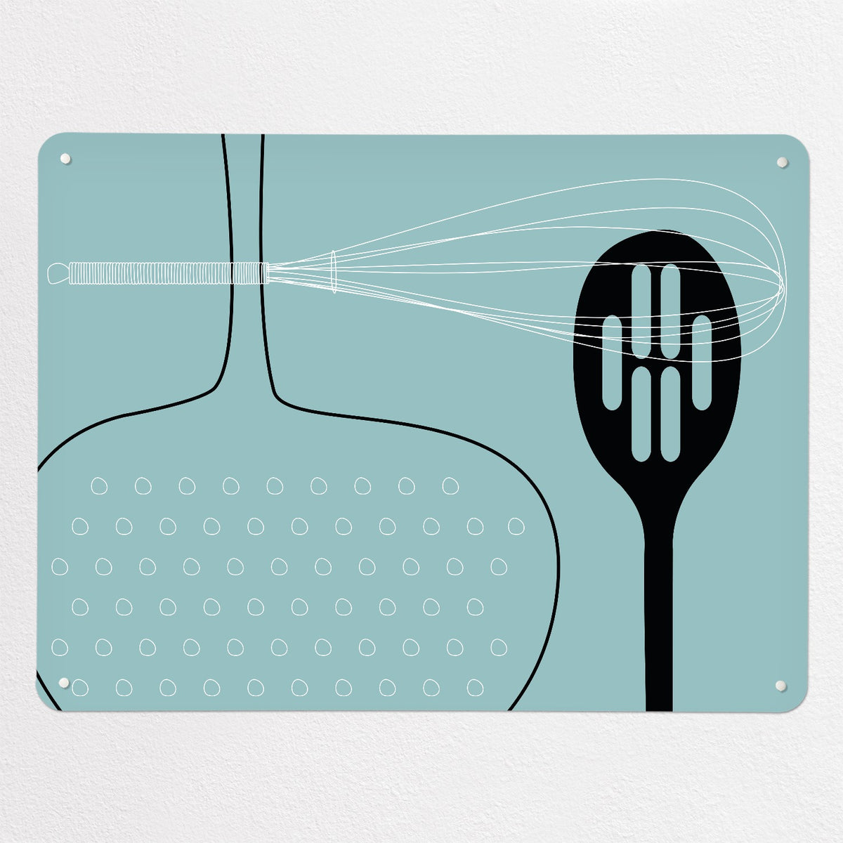 Utensils magnetic notice board in blue, large size, 100 × 75 cm