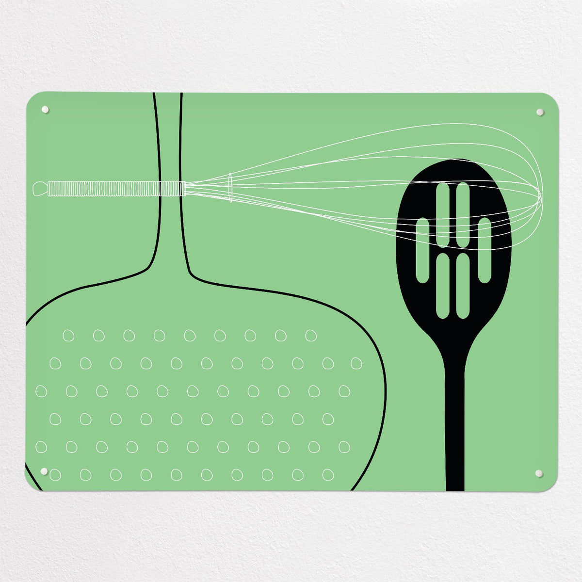 Utensils magnetic notice board in green, large size, 100 × 75 cm