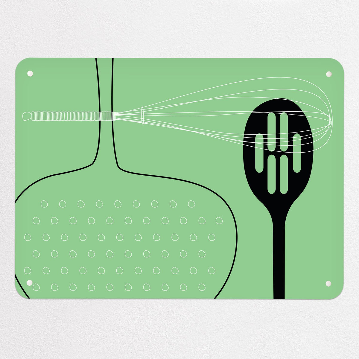 Utensils magnetic notice board in green, medium size, 75 × 55 cm