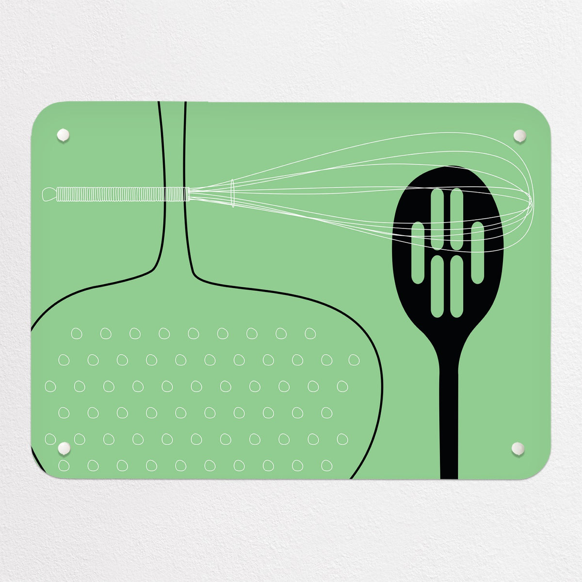 Utensils magnetic notice board in green, small size, 55 × 40 cm