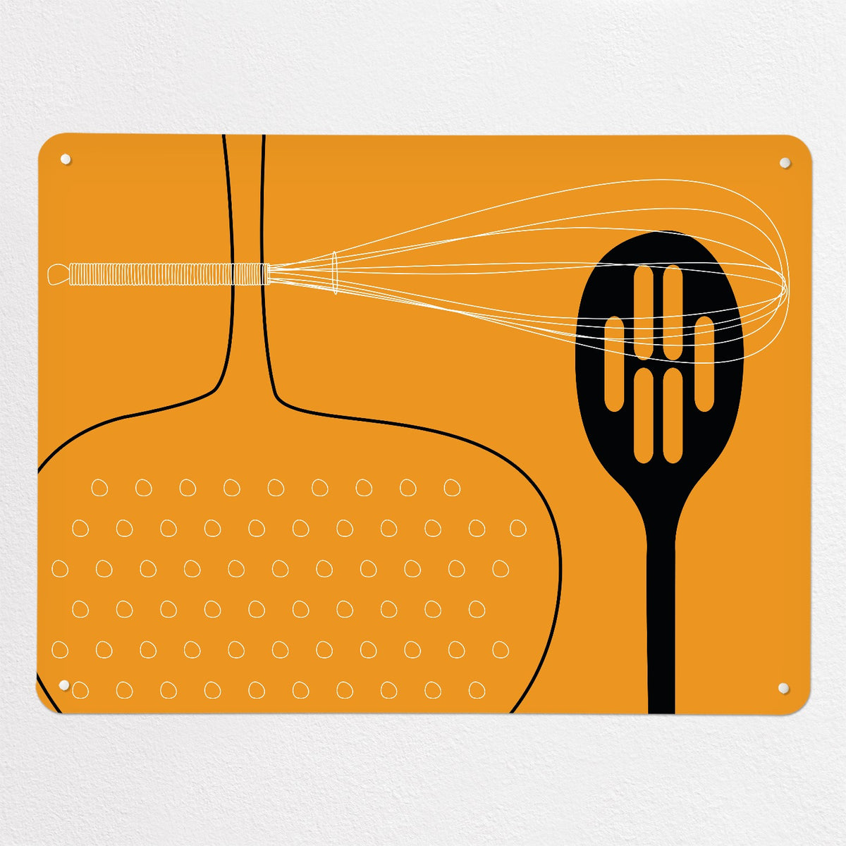 Utensils magnetic notice board in orange, large size, 100 × 75 cm
