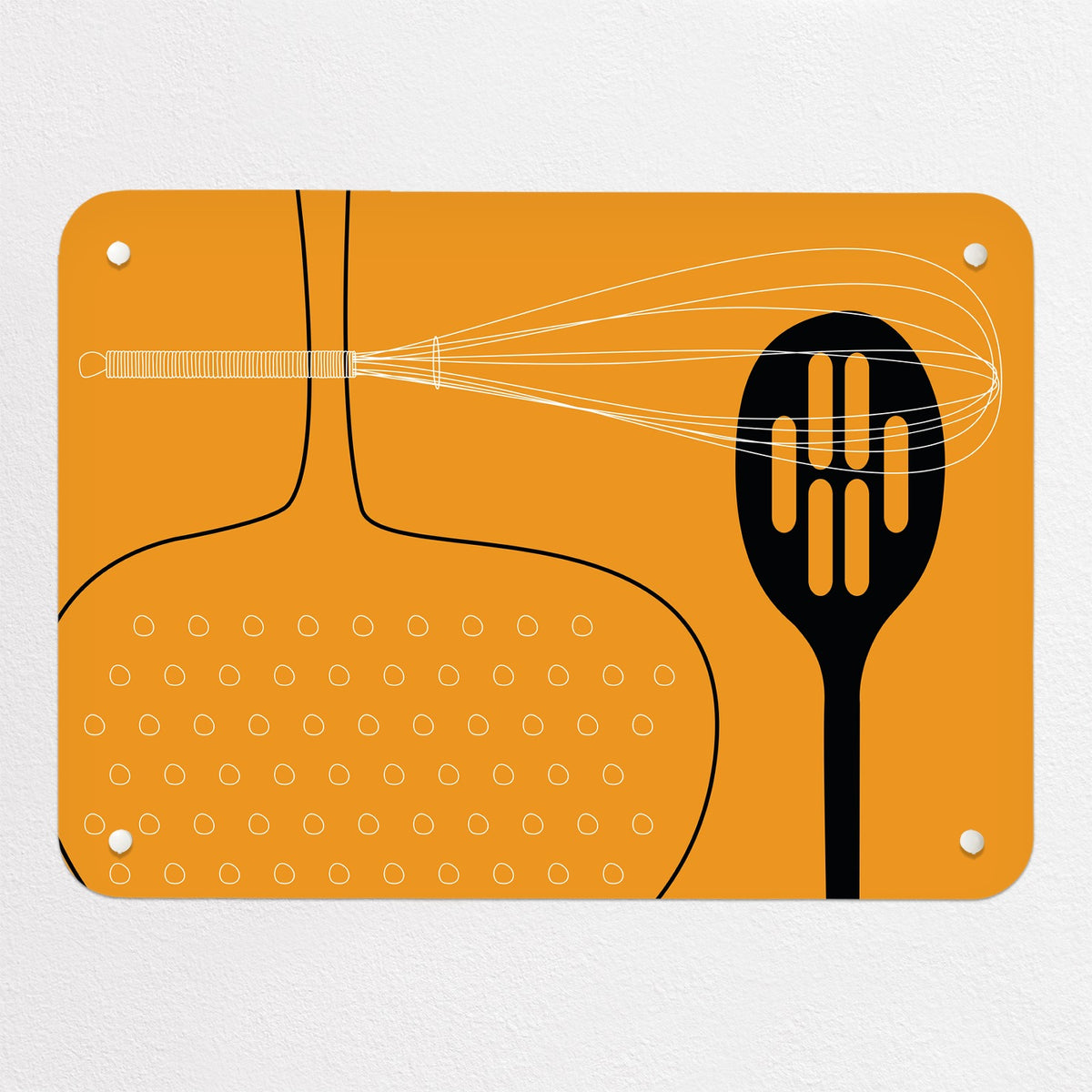 Utensils magnetic notice board in orange, small size, 55 × 40 cm