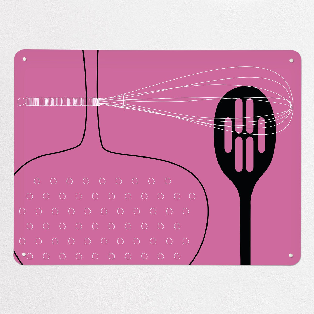 Utensils magnetic notice board in pink, large size, 100 × 75 cm