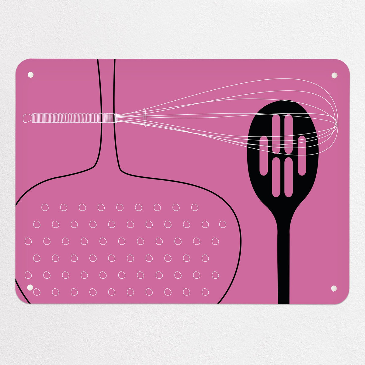 Utensils magnetic notice board in pink, medium size, 75 × 55 cm