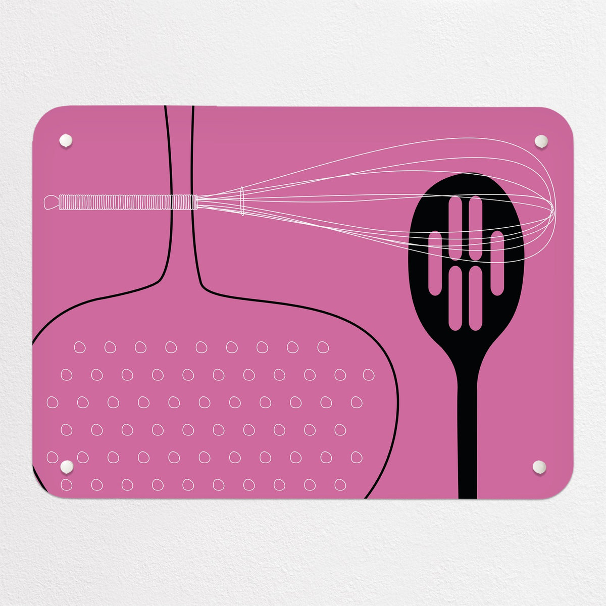 Utensils magnetic notice board in pink, small size, 55 × 40 cm