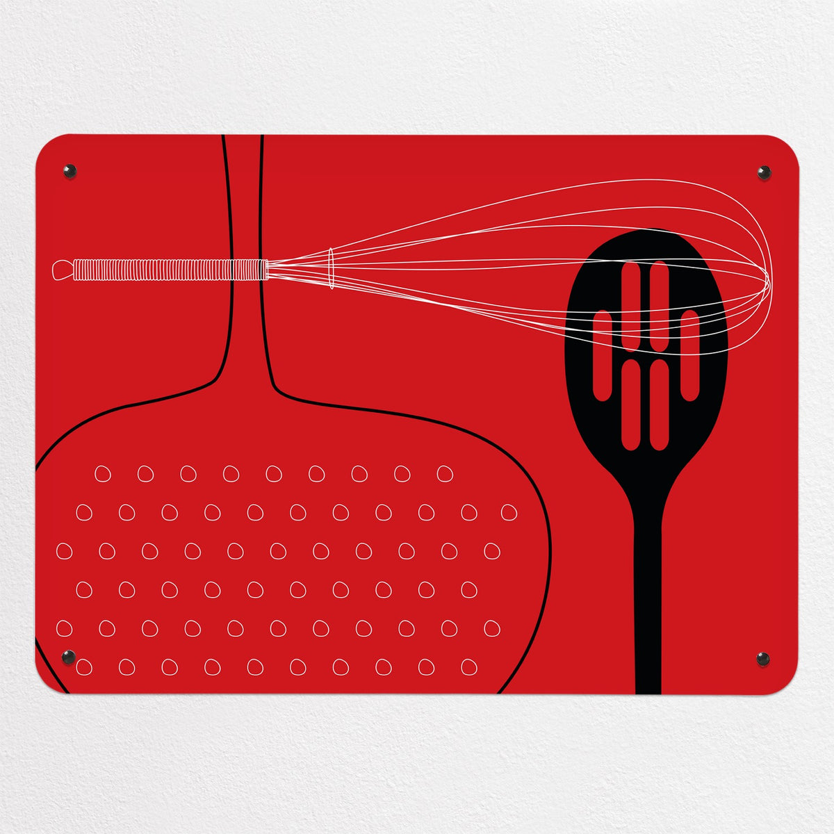 Utensils magnetic notice board in red, medium size, 75 × 55 cm