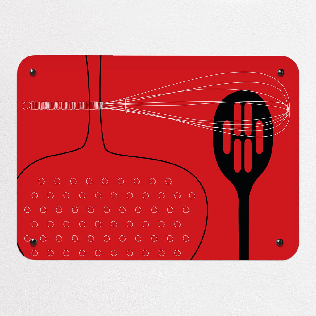 Utensils magnetic notice board in red, small size, 55 × 40 cm