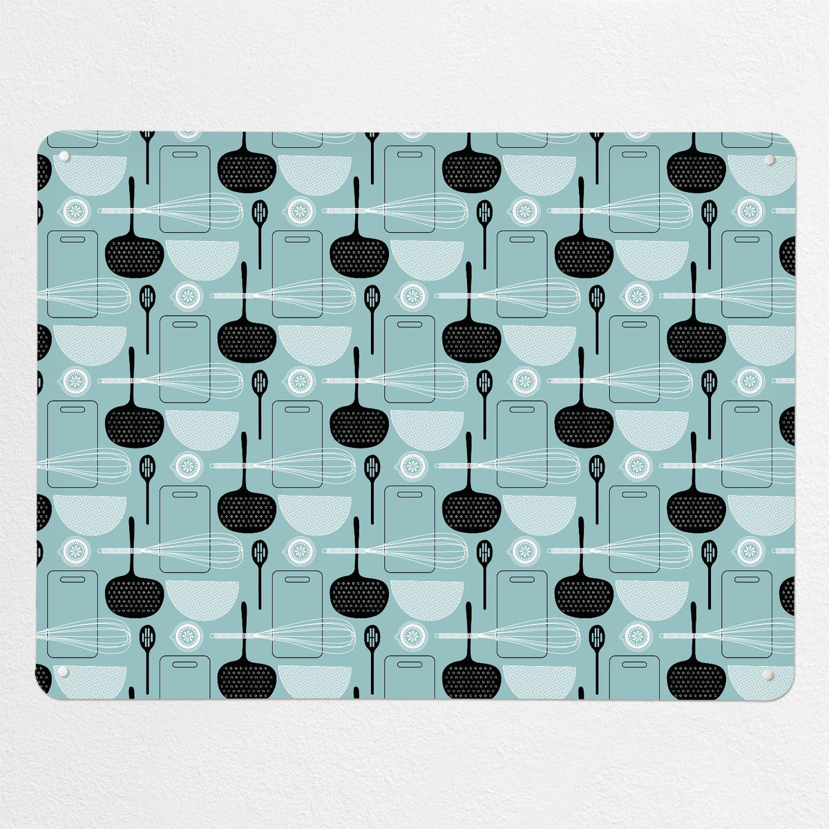 Utensils Repeat Pattern magnetic notice board in Blue, large size, 100 × 75 cm