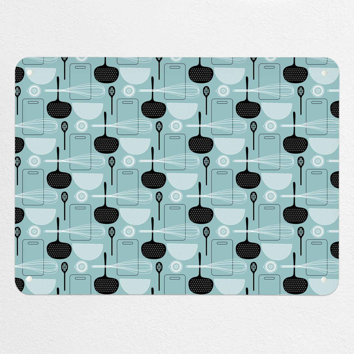 Utensils Repeat Pattern magnetic notice board in Blue, medium size, 75 × 55 cm
