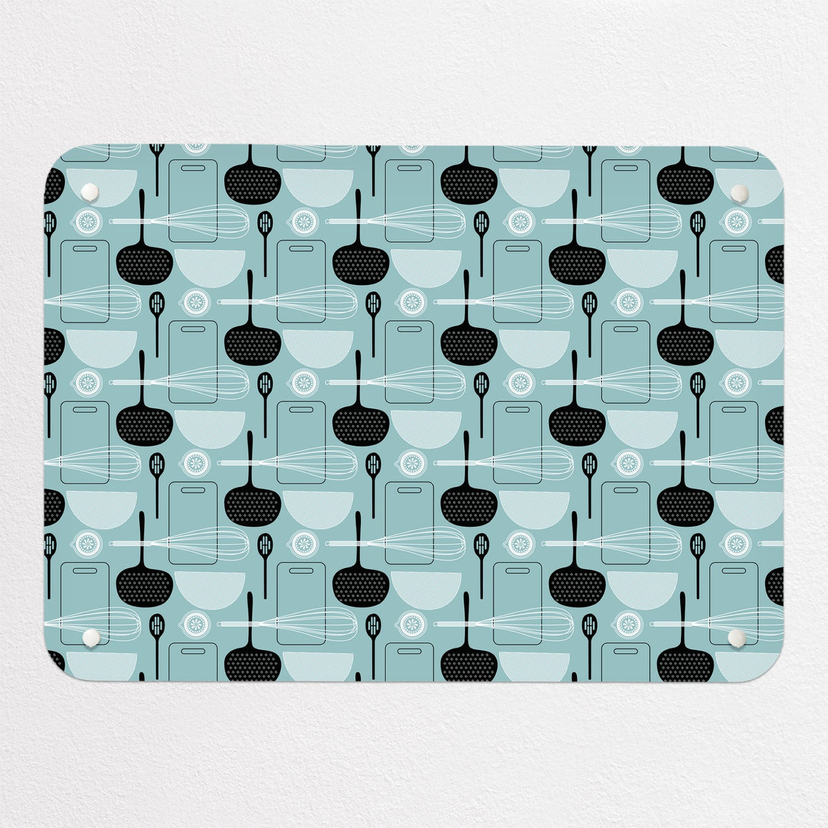 Utensils Repeat Pattern magnetic notice board in Blue, small size, 55 × 40 cm