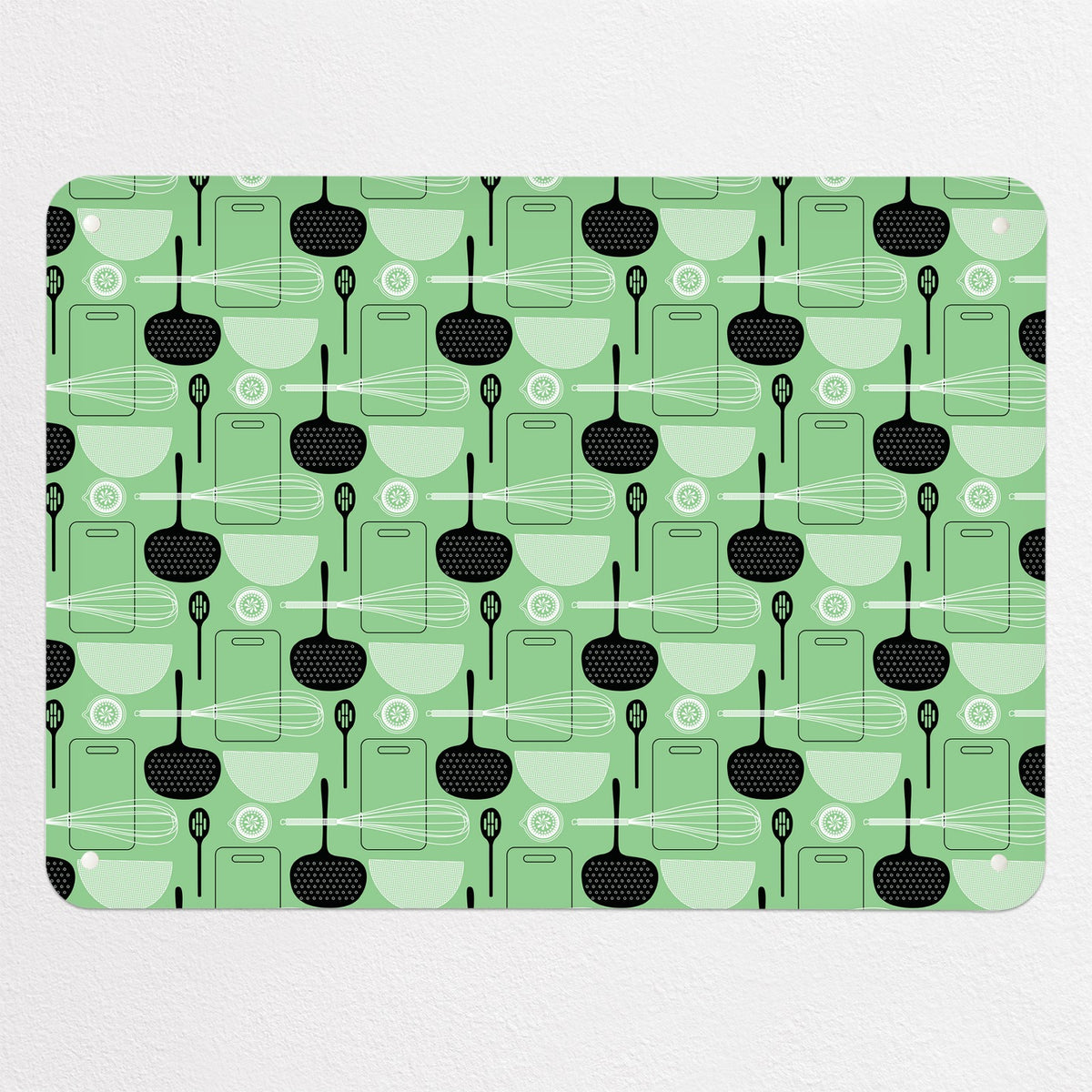 Utensils Repeat Pattern magnetic notice board in Green, medium size, 75 × 55 cm