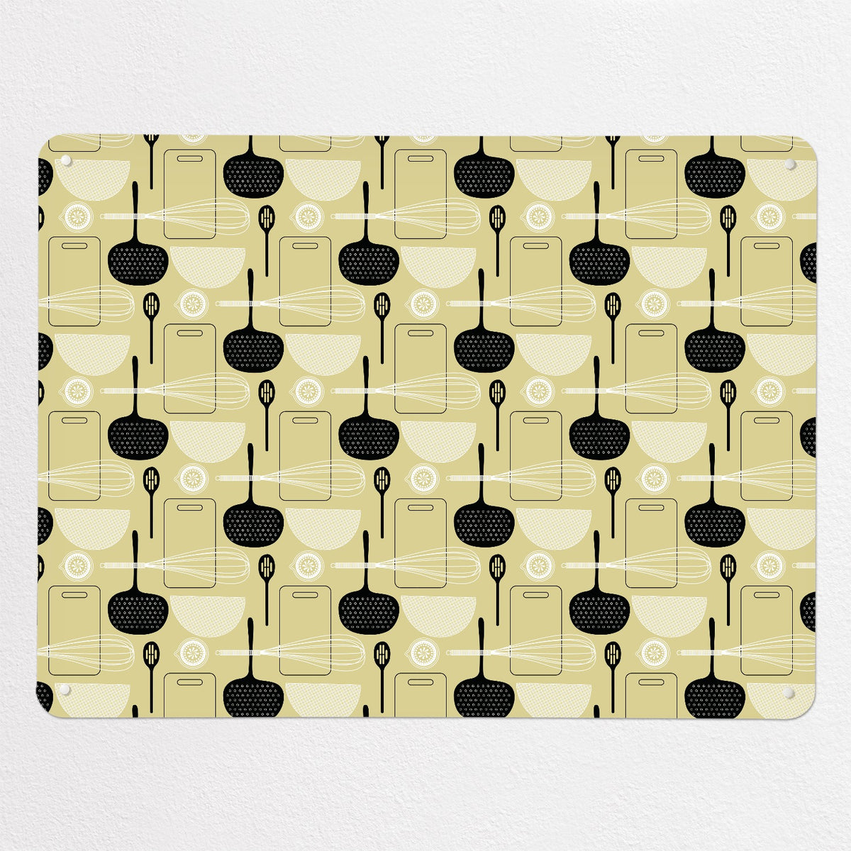Utensils Repeat Pattern magnetic notice board in Light Olive, large size, 100 × 75 cm