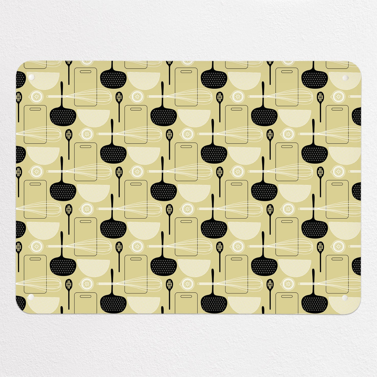 Utensils Repeat Pattern magnetic notice board in Light Olive, medium size, 75 × 55 cm