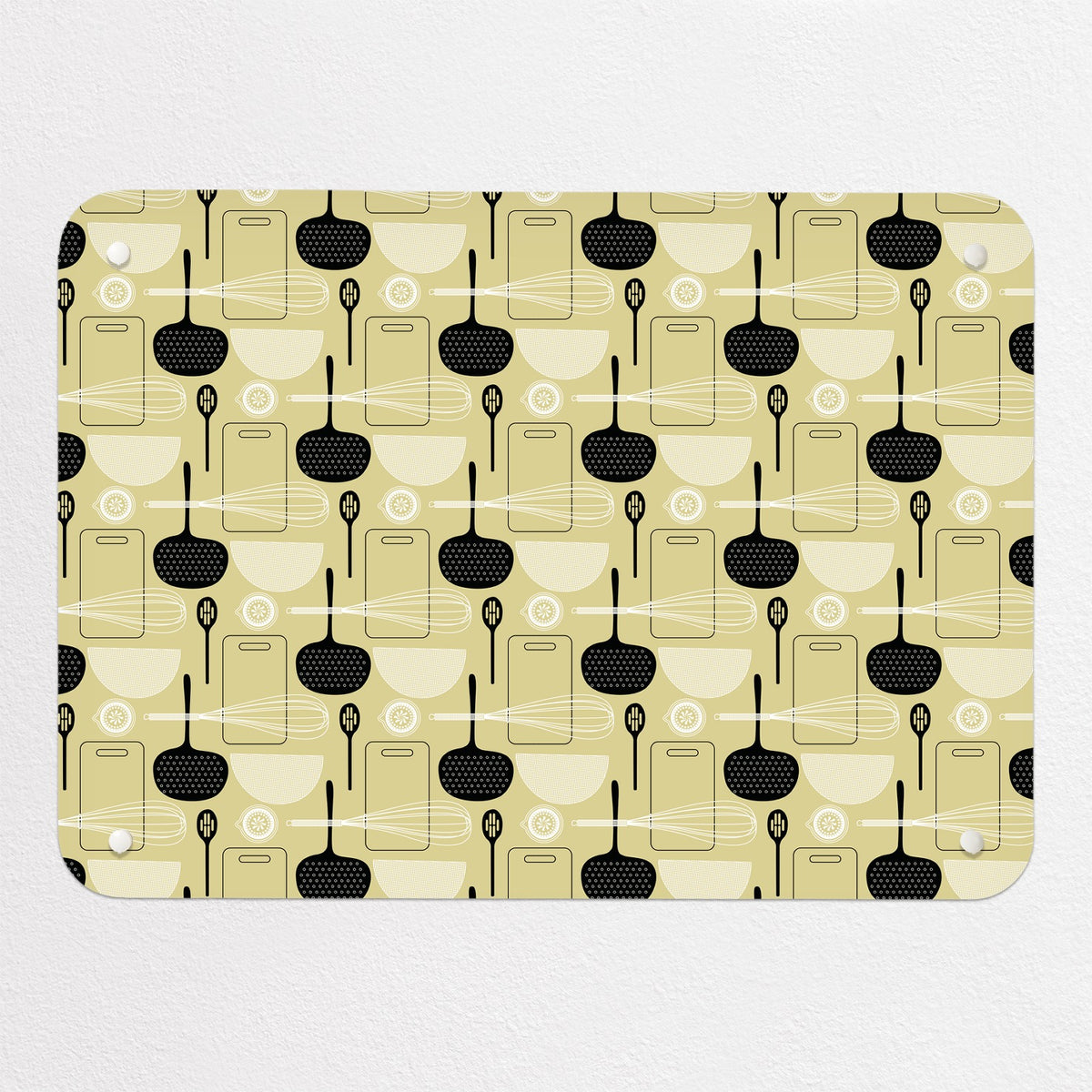 Utensils Repeat Pattern magnetic notice board in Light Olive, small size, 55 × 40 cm