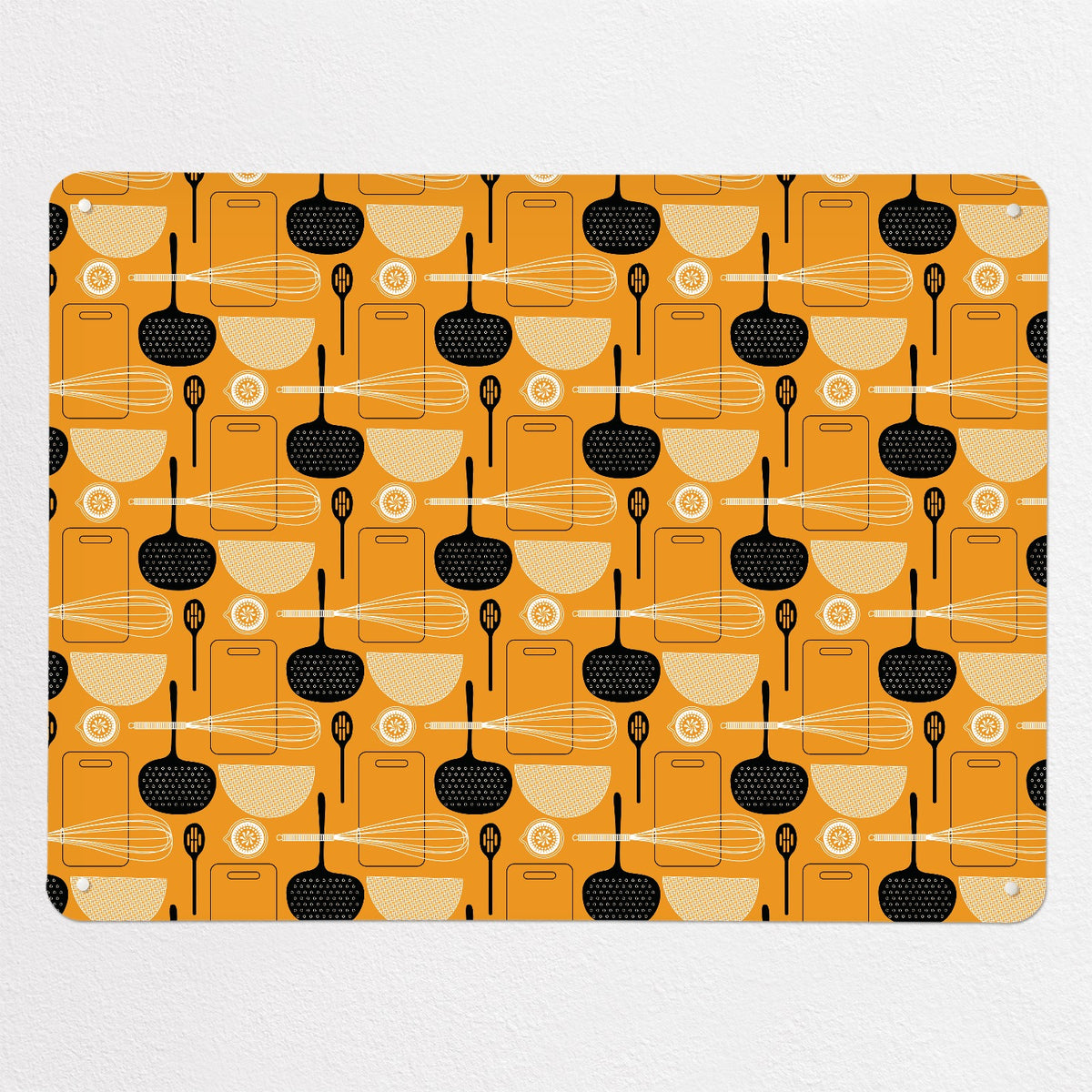 Utensils Repeat Pattern magnetic notice board in Orange, large size, 100 × 75 cm