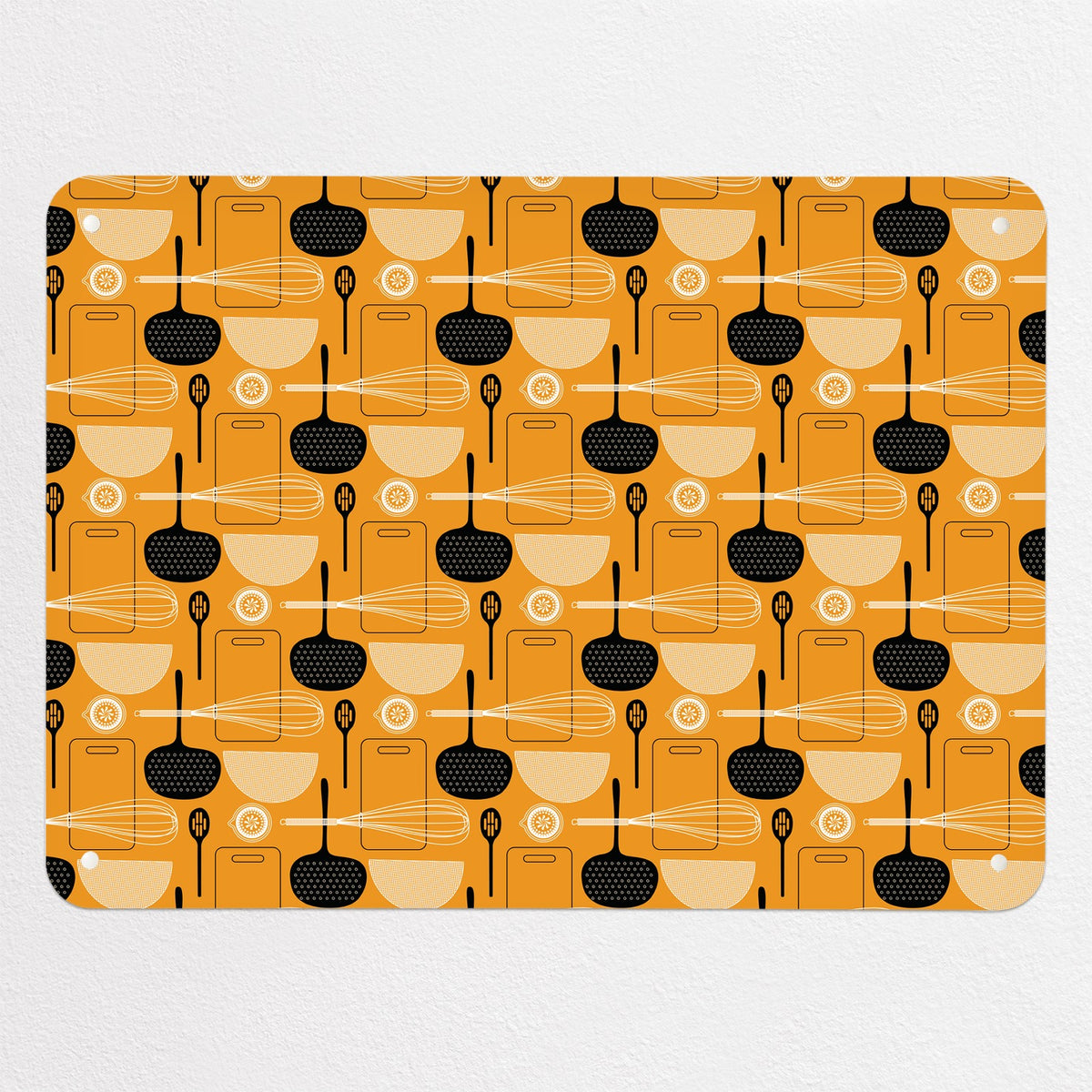Utensils Repeat Pattern magnetic notice board in Orange, medium size, 75 × 55 cm