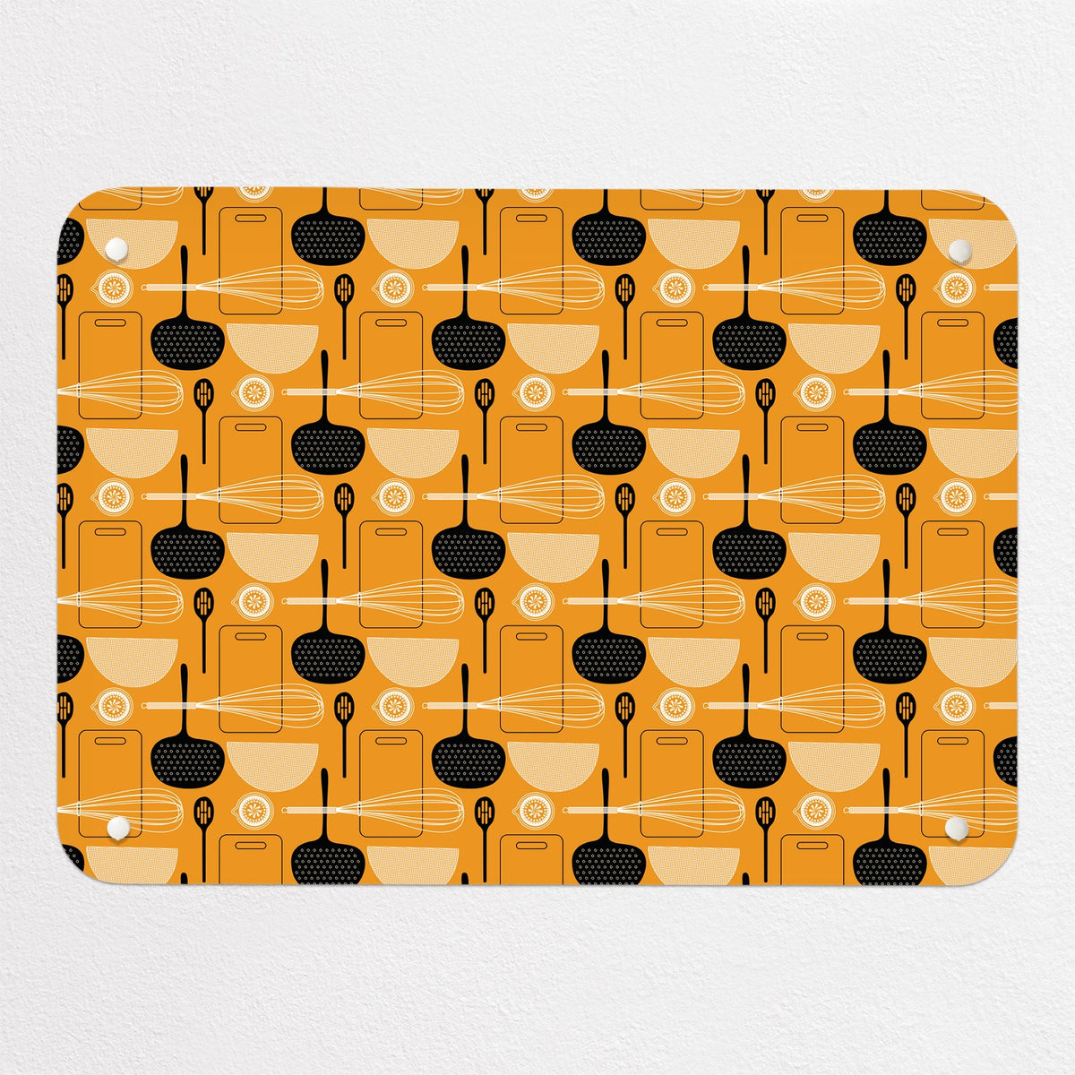 Utensils Repeat Pattern magnetic notice board in Orange, small size, 55 × 40 cm